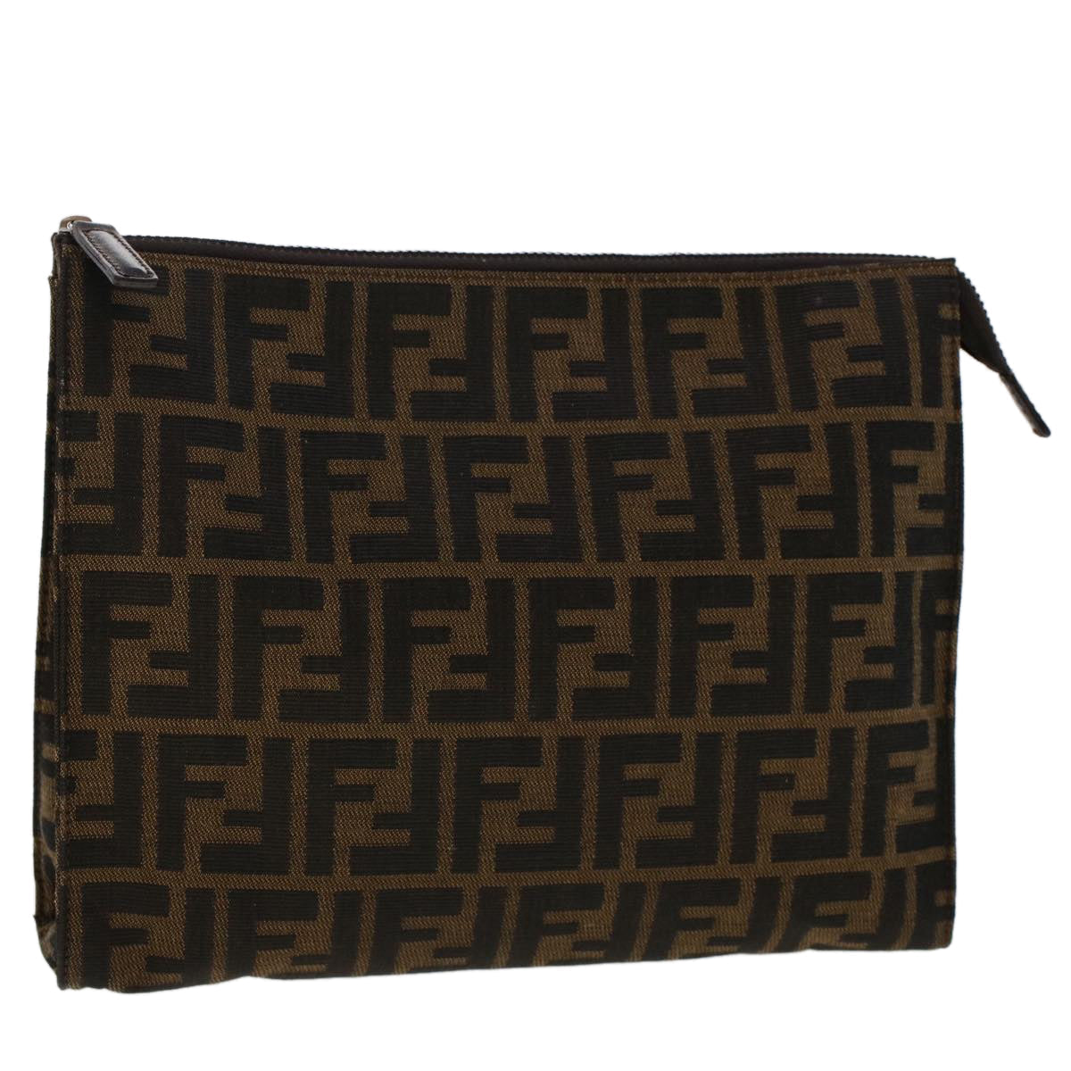 FENDI Zucca Canvas Clutch Bag Nylon Brown Black 48211