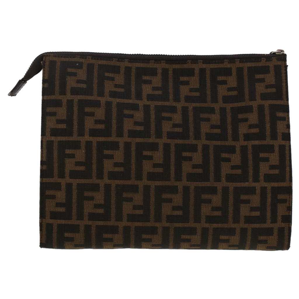 FENDI Zucca Canvas Clutch Bag Nylon Brown Black 48211