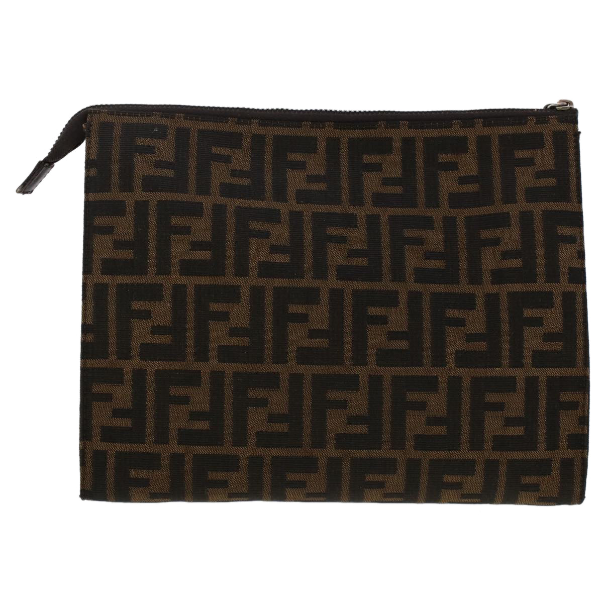 FENDI Zucca Canvas Clutch Bag Nylon Brown Black 48211