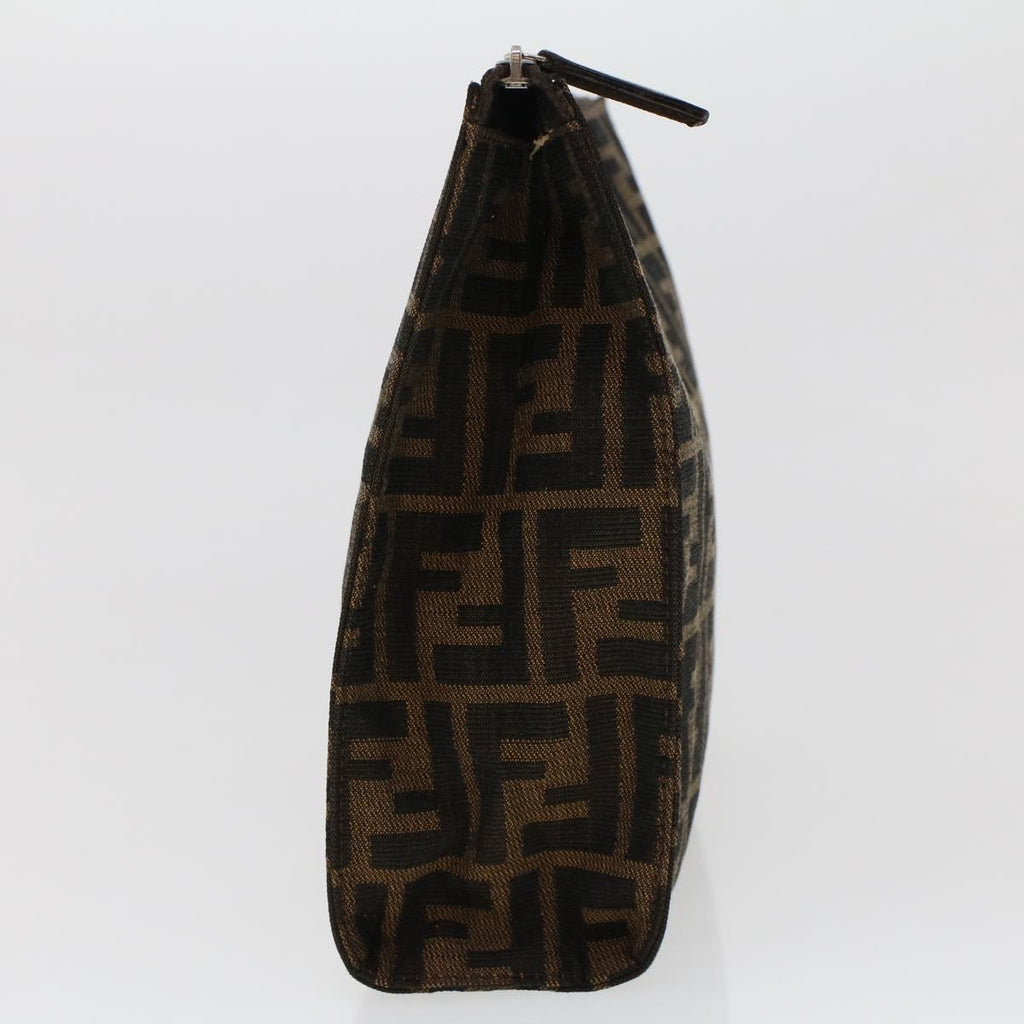 FENDI Zucca Canvas Clutch Bag Nylon Brown Black 48211