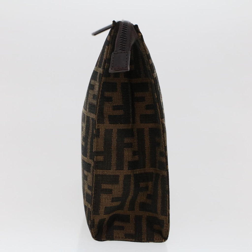 FENDI Zucca Canvas Clutch Bag Nylon Brown Black 48211