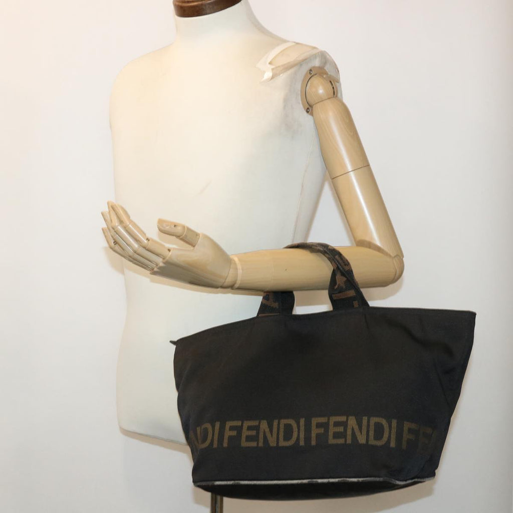 FENDI Hand Bag Nylon Black Brown 48222
