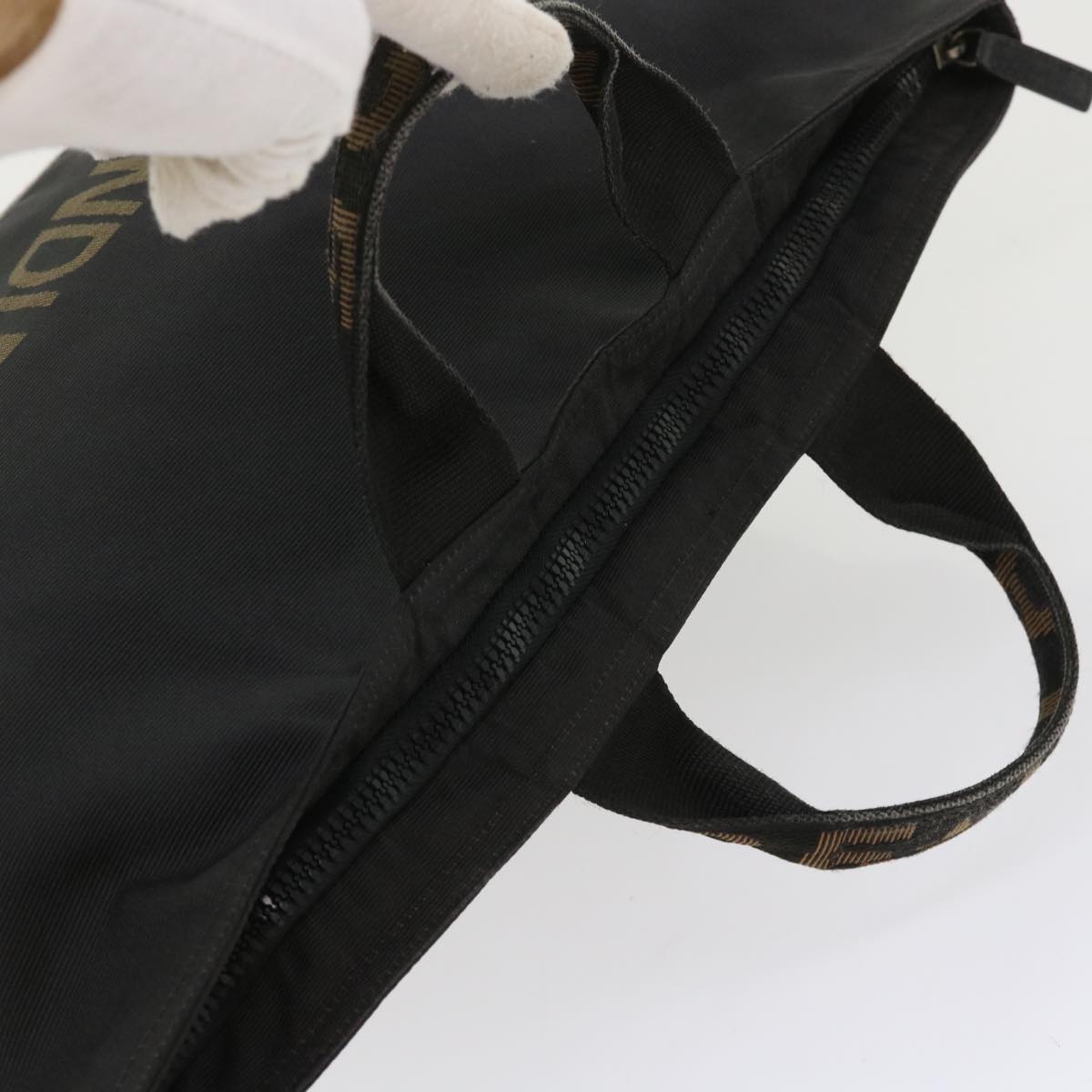 FENDI Hand Bag Nylon Black Brown 48222