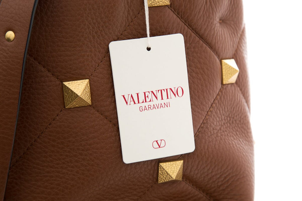 Valentino Brown Roman Stud Quilted Tote NWT