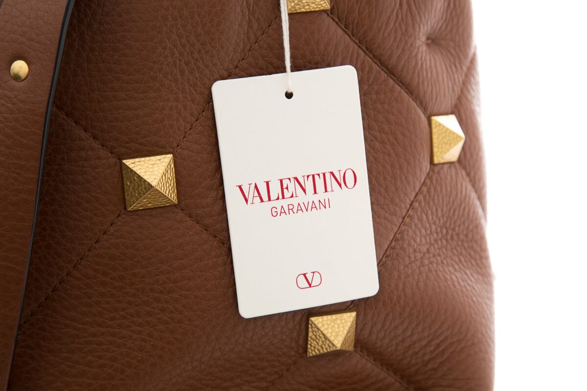 Valentino Brown Roman Stud Quilted Tote NWT