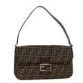 FENDI Zucca Canvas Mamma Baguette Shoulder Bag Leather Black Brown 48262