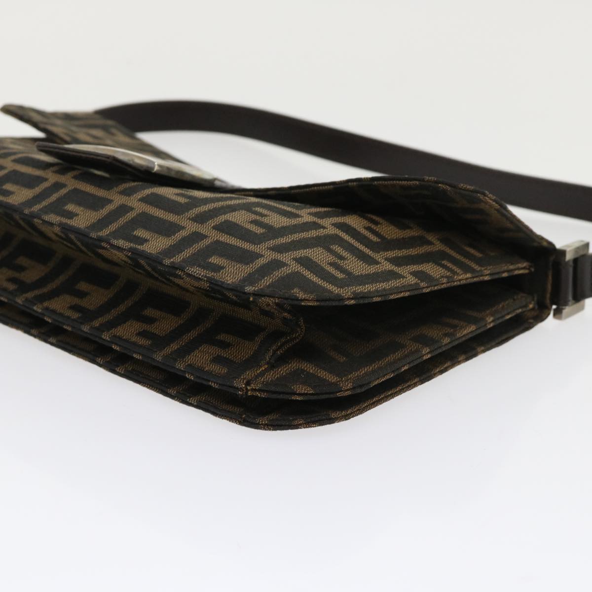 FENDI Zucca Canvas Mamma Baguette Shoulder Bag Leather Black Brown 48262