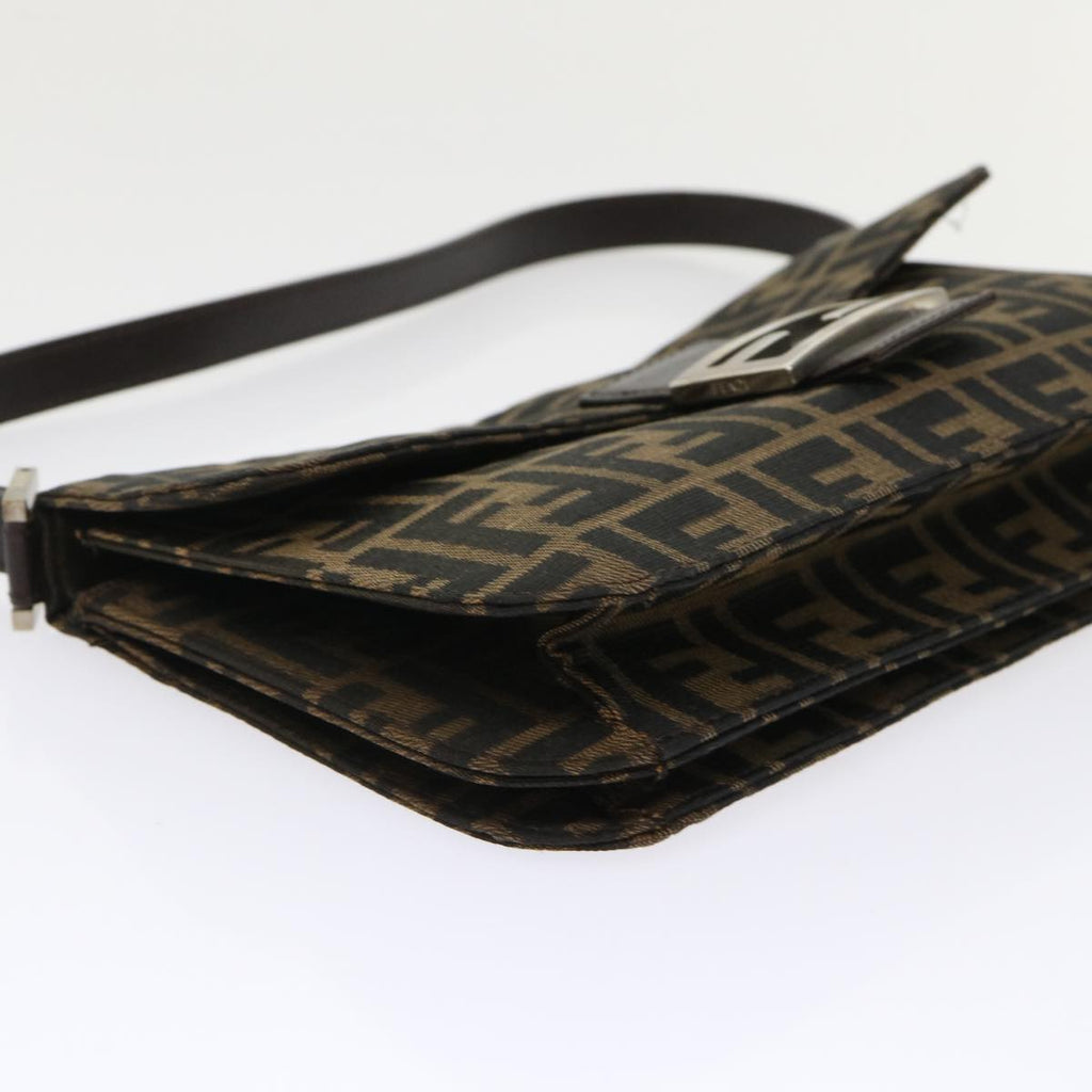 FENDI Zucca Canvas Mamma Baguette Shoulder Bag Leather Black Brown 48262