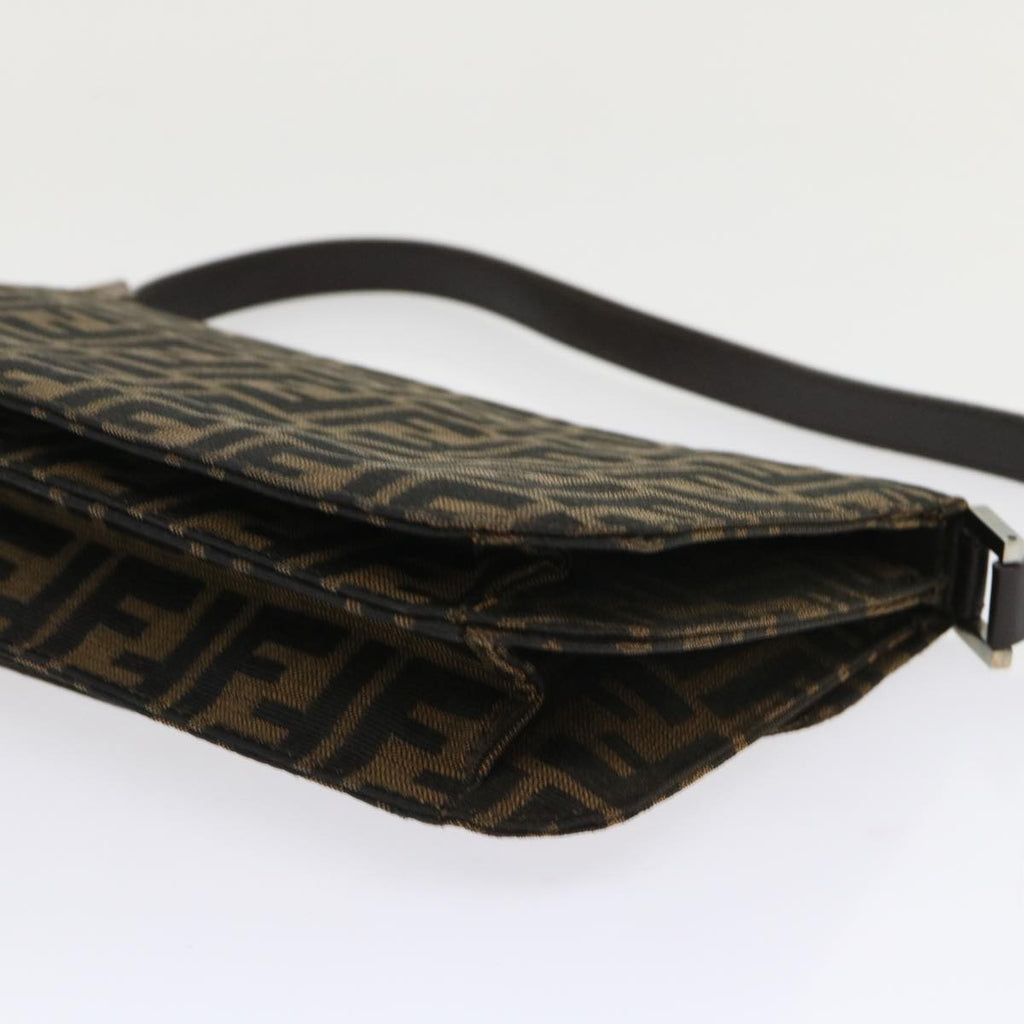 FENDI Zucca Canvas Mamma Baguette Shoulder Bag Leather Black Brown 48262