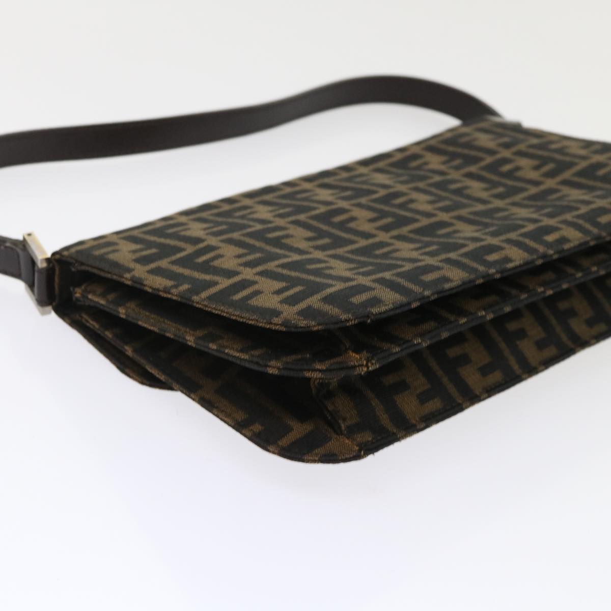 FENDI Zucca Canvas Mamma Baguette Shoulder Bag Leather Black Brown 48262