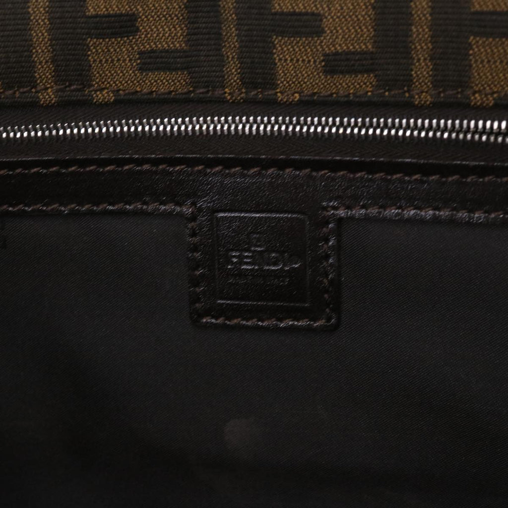 FENDI Zucca Canvas Mamma Baguette Shoulder Bag Leather Black Brown 48262