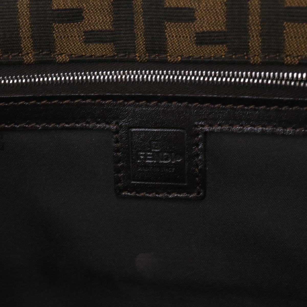 FENDI Zucca Canvas Mamma Baguette Shoulder Bag Leather Black Brown 48262