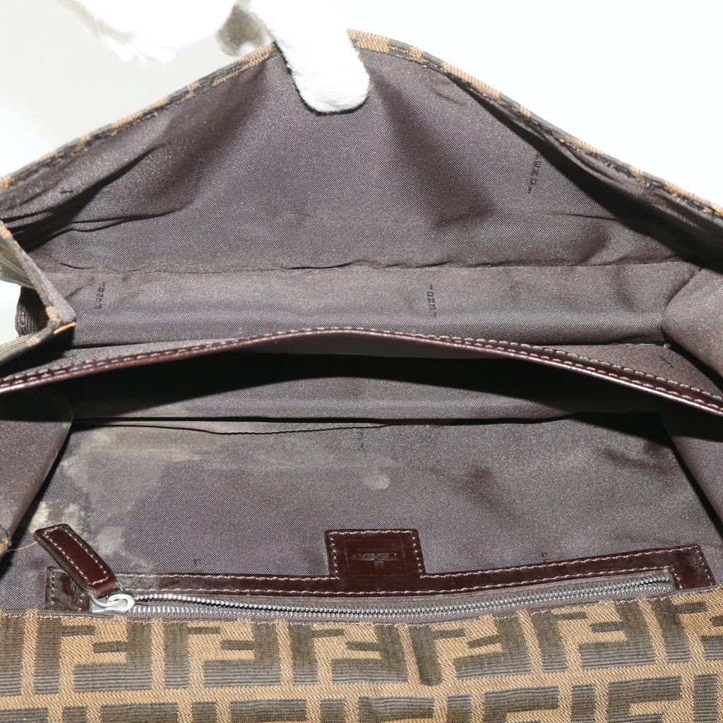 FENDI Zucca Canvas Mamma Baguette Shoulder Bag Leather Black Brown 48262