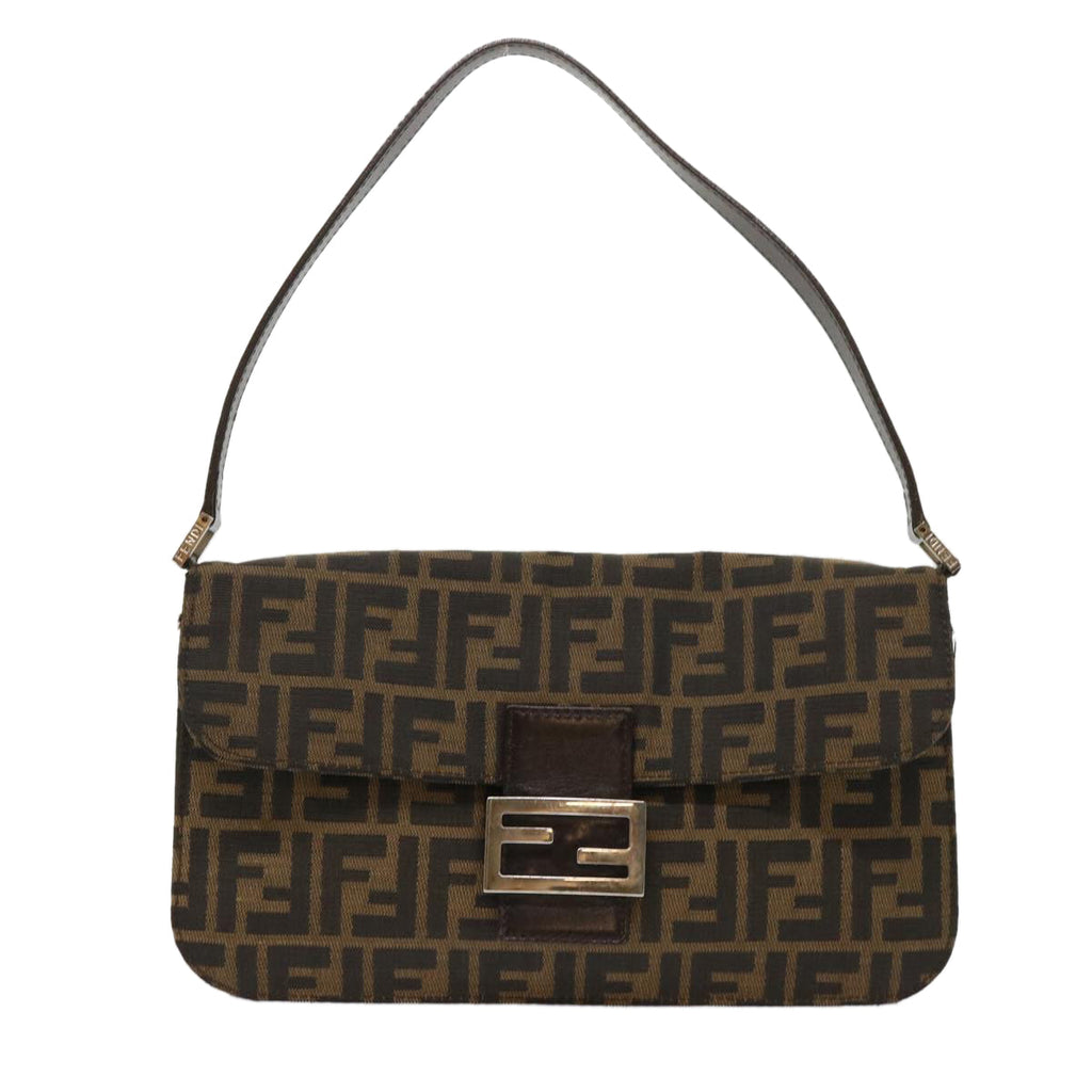 FENDI Zucca Canvas Mamma Baguette Shoulder Bag Leather Black Brown 48262