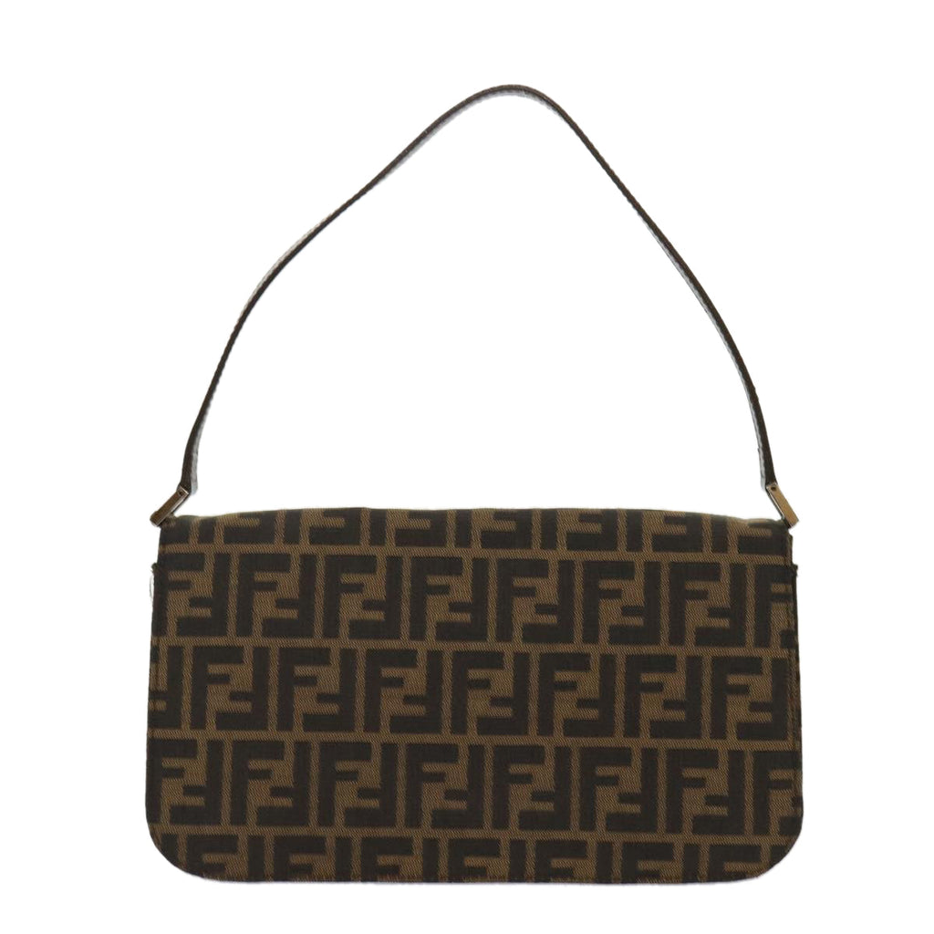 FENDI Zucca Canvas Mamma Baguette Shoulder Bag Leather Black Brown 48262