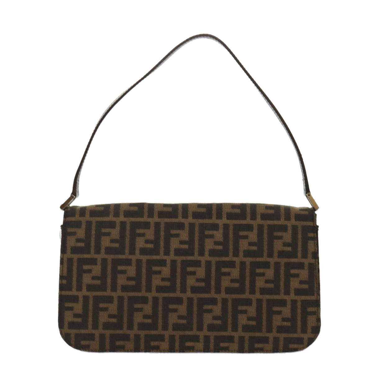 FENDI Zucca Canvas Mamma Baguette Shoulder Bag Leather Black Brown 48262