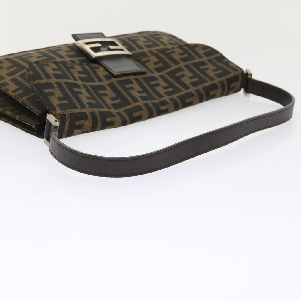 FENDI Zucca Canvas Mamma Baguette Shoulder Bag Leather Black Brown 48262