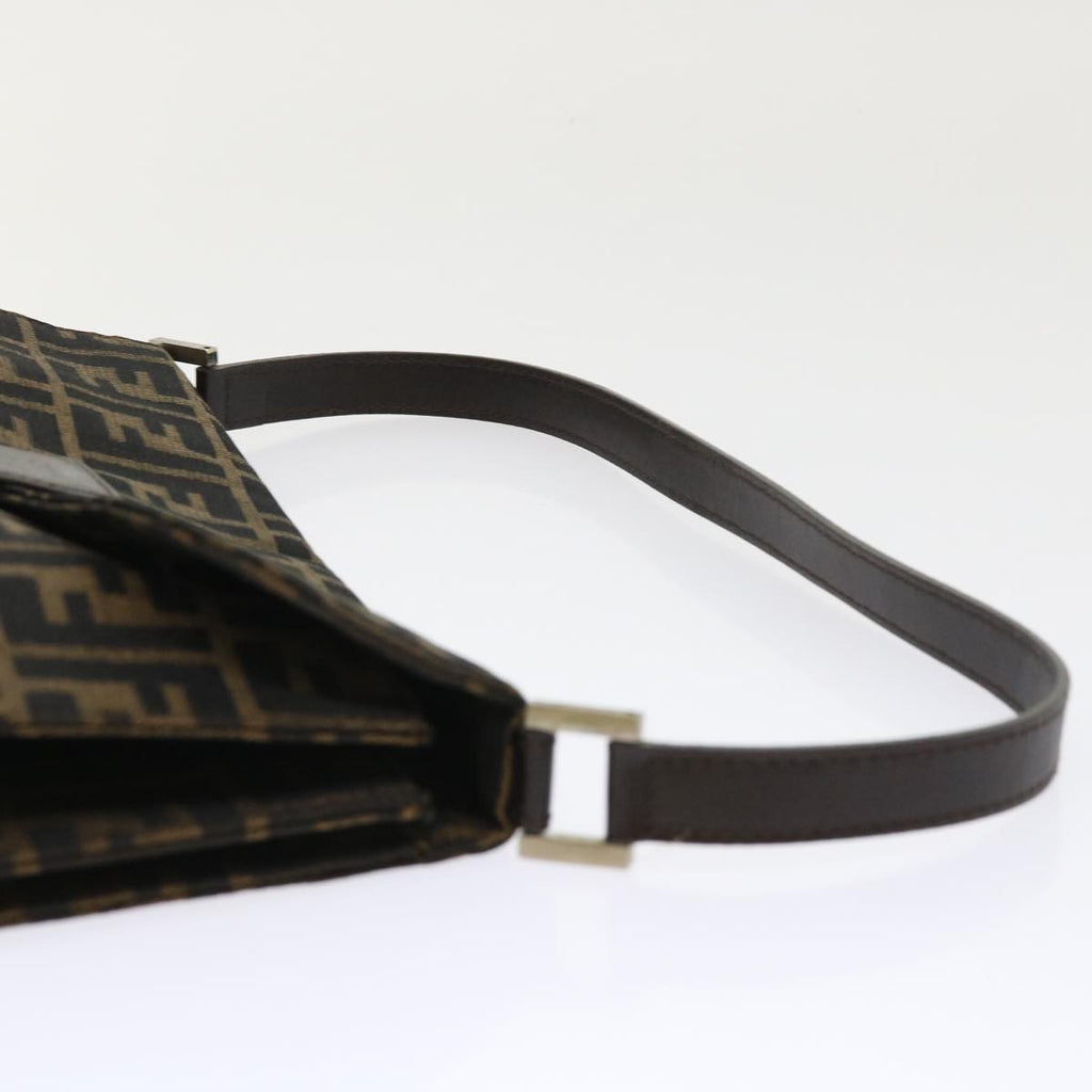 FENDI Zucca Canvas Mamma Baguette Shoulder Bag Leather Black Brown 48262
