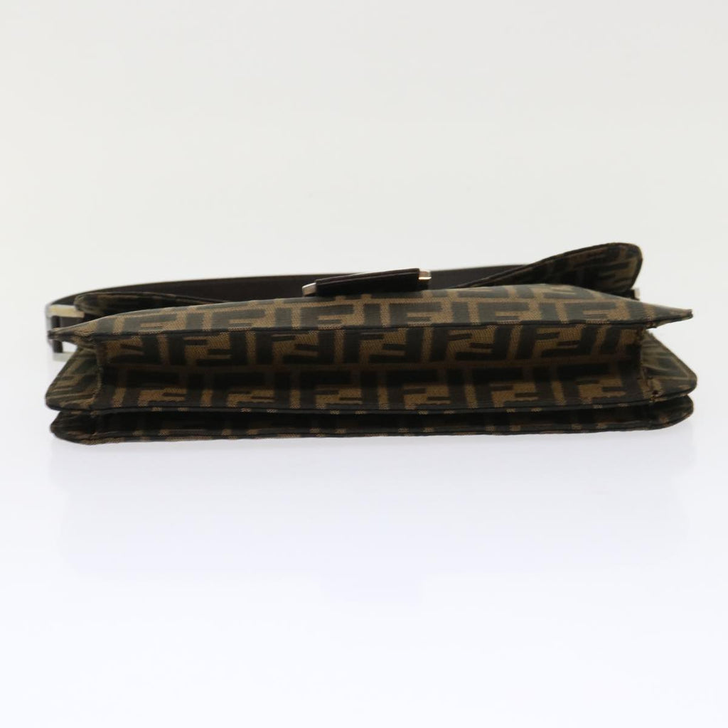 FENDI Zucca Canvas Mamma Baguette Shoulder Bag Leather Black Brown 48262