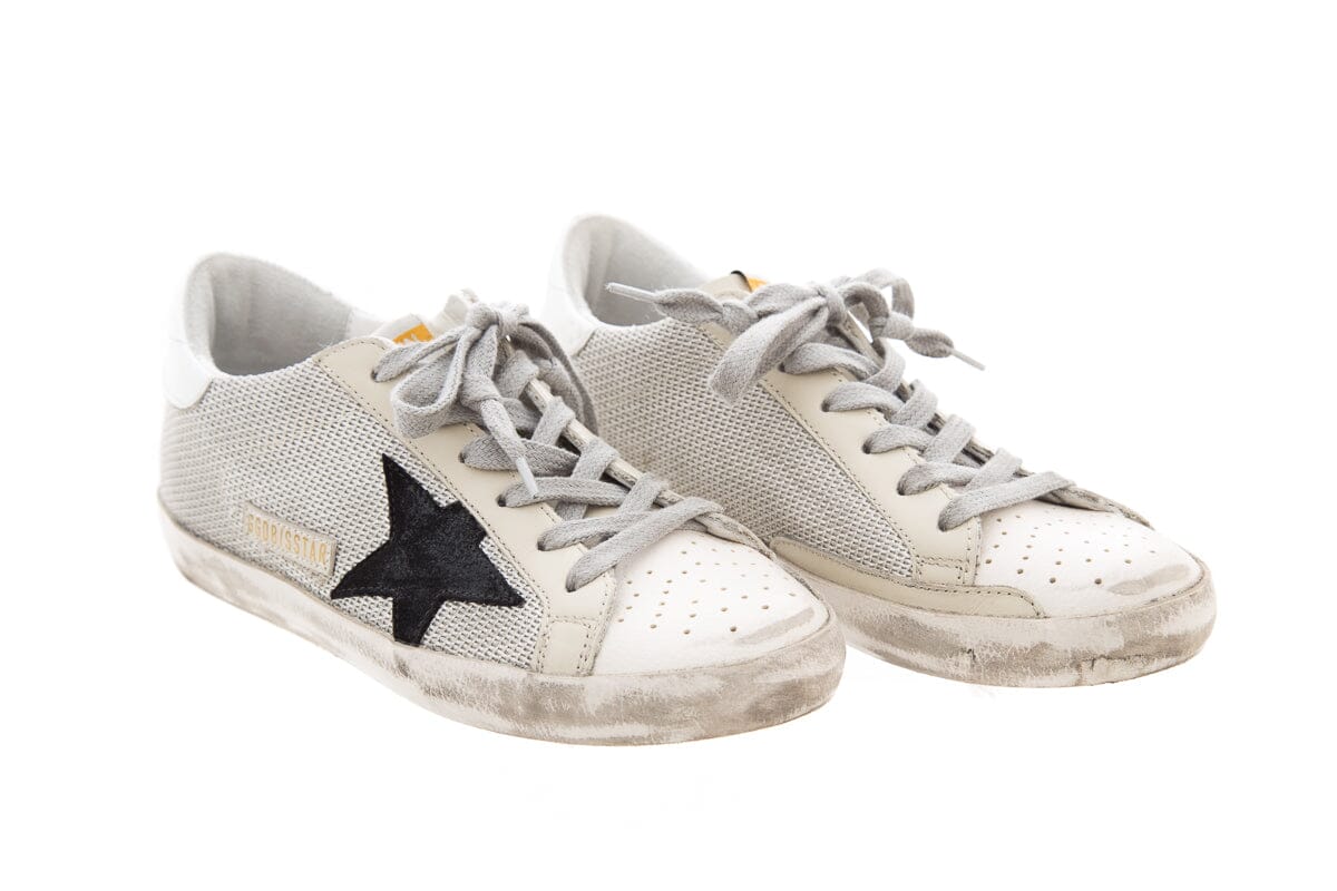Golden Goose Grey Netting Black Star Super Star Sneakers SZ 35