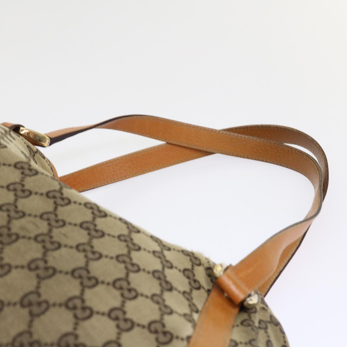 GUCCI GG Canvas Hand Bag Leather Brown 48449