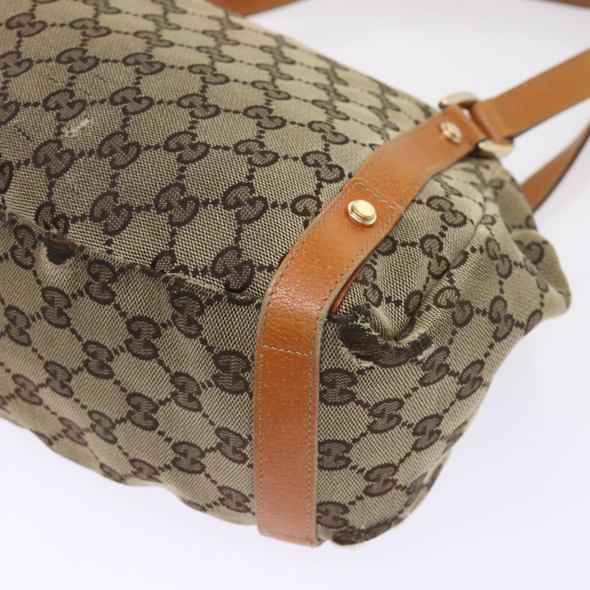 GUCCI GG Canvas Hand Bag Leather Brown 48449