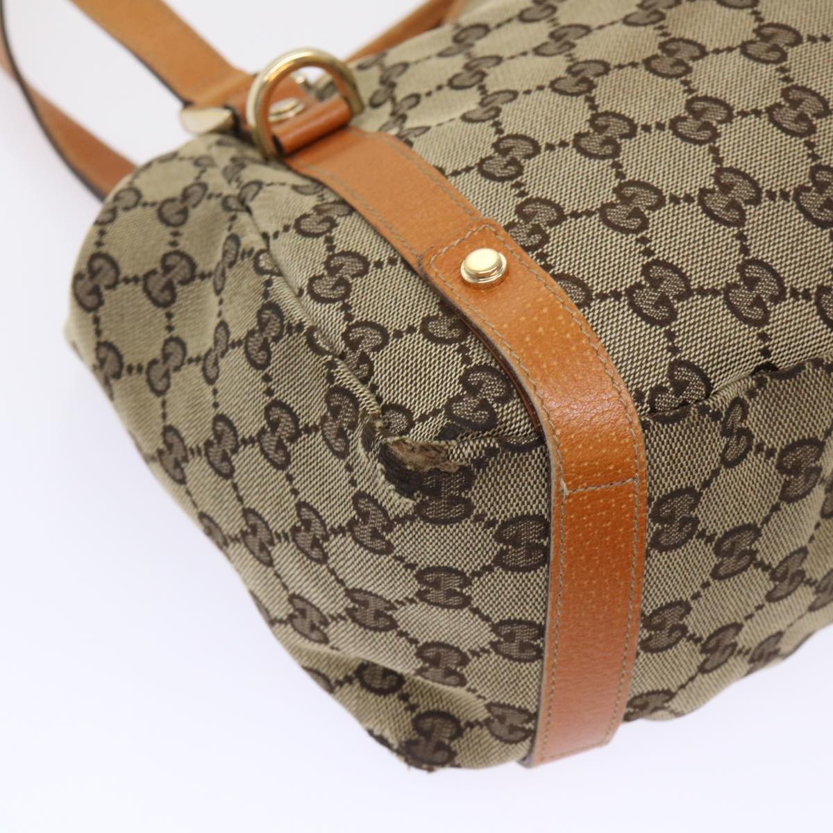 GUCCI GG Canvas Hand Bag Leather Brown 48449
