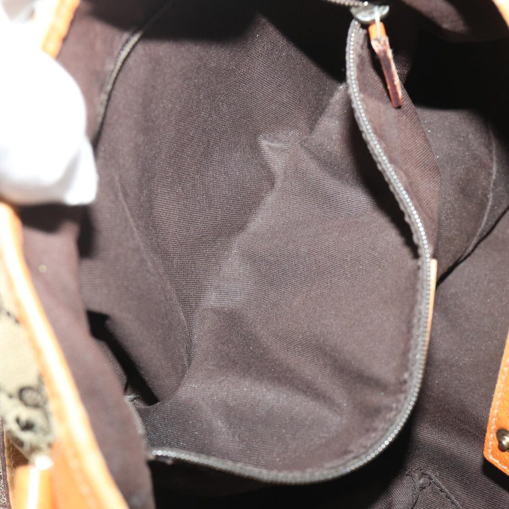GUCCI GG Canvas Hand Bag Leather Brown 48449
