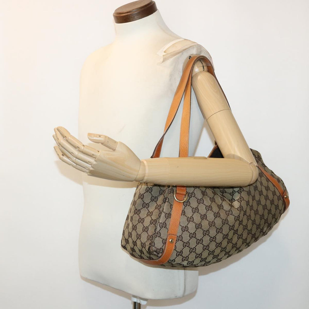 GUCCI GG Canvas Hand Bag Leather Brown 48449