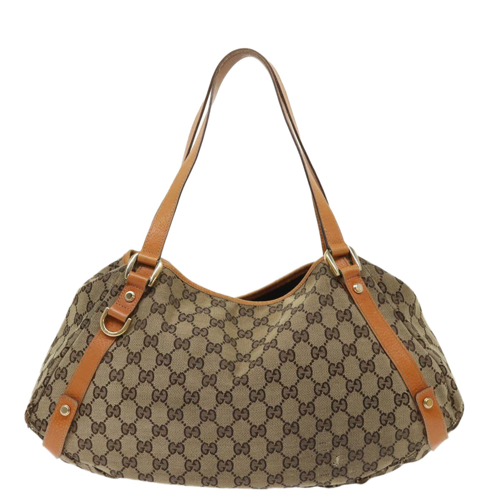 GUCCI GG Canvas Hand Bag Leather Brown 48449