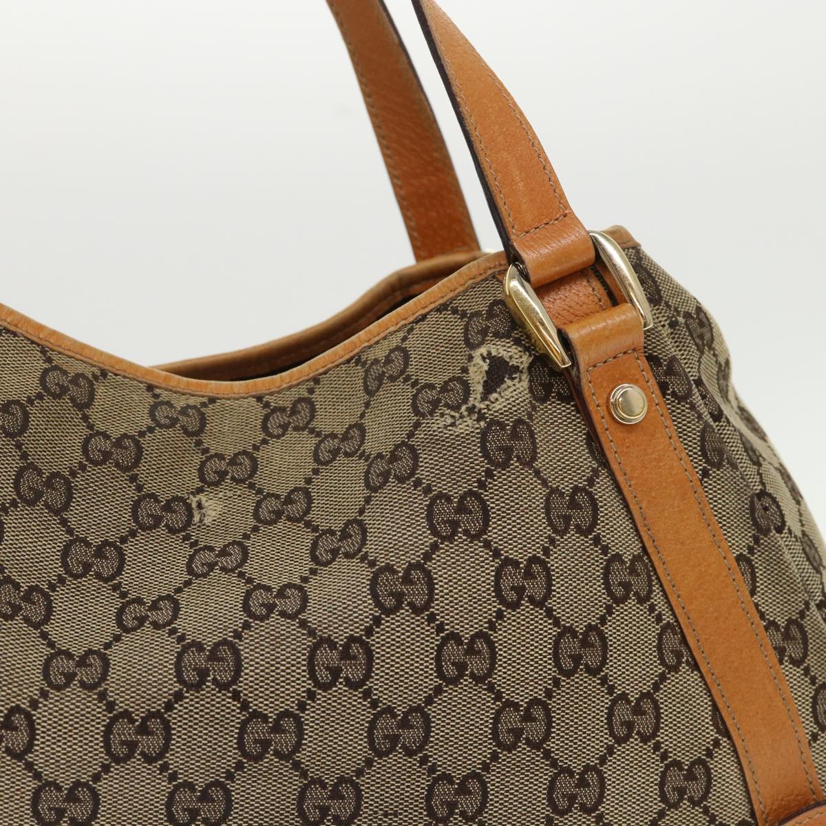 GUCCI GG Canvas Hand Bag Leather Brown 48449