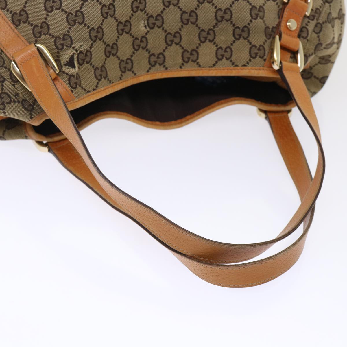 GUCCI GG Canvas Hand Bag Leather Brown 48449