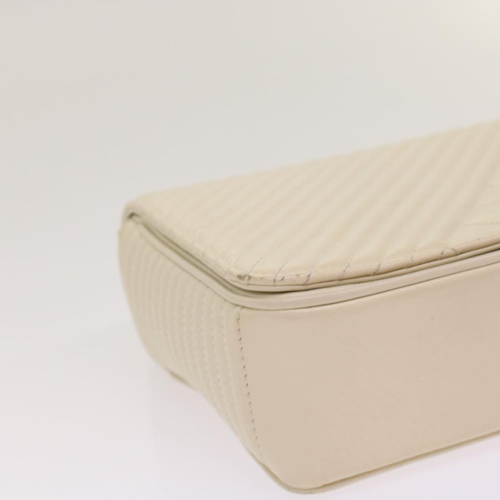 CHANEL Chevron x Matelasse Chain Shoulder Bag Lamb Skin White CC 48469A