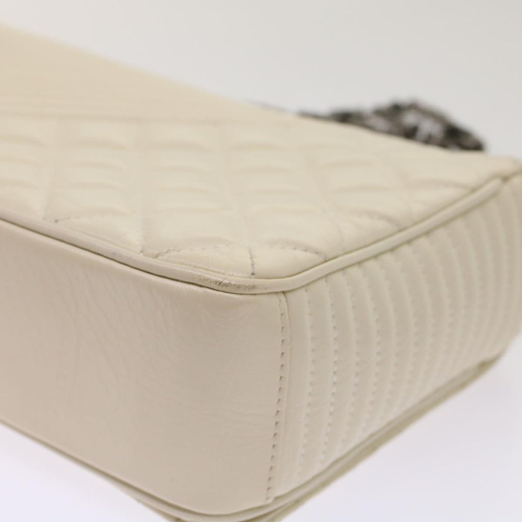 CHANEL Chevron x Matelasse Chain Shoulder Bag Lamb Skin White CC 48469A
