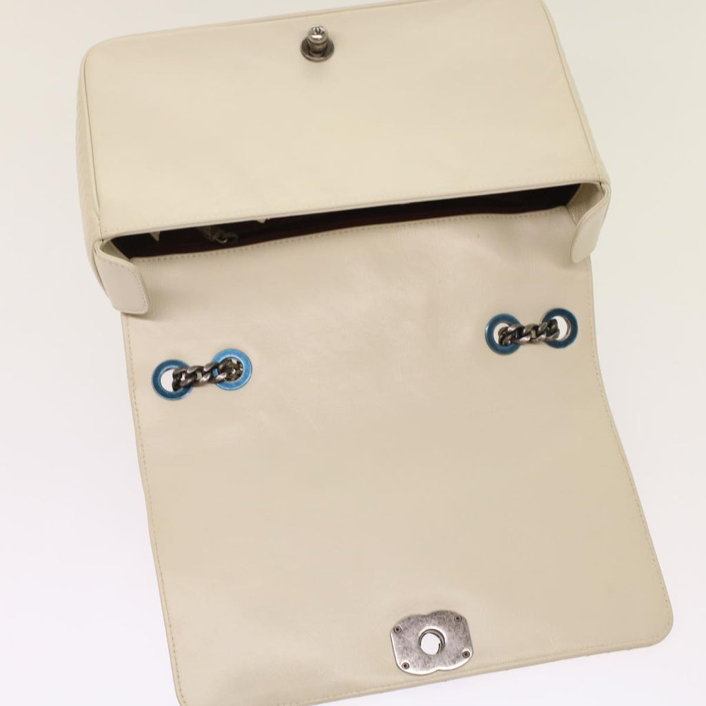 CHANEL Chevron x Matelasse Chain Shoulder Bag Lamb Skin White CC 48469A