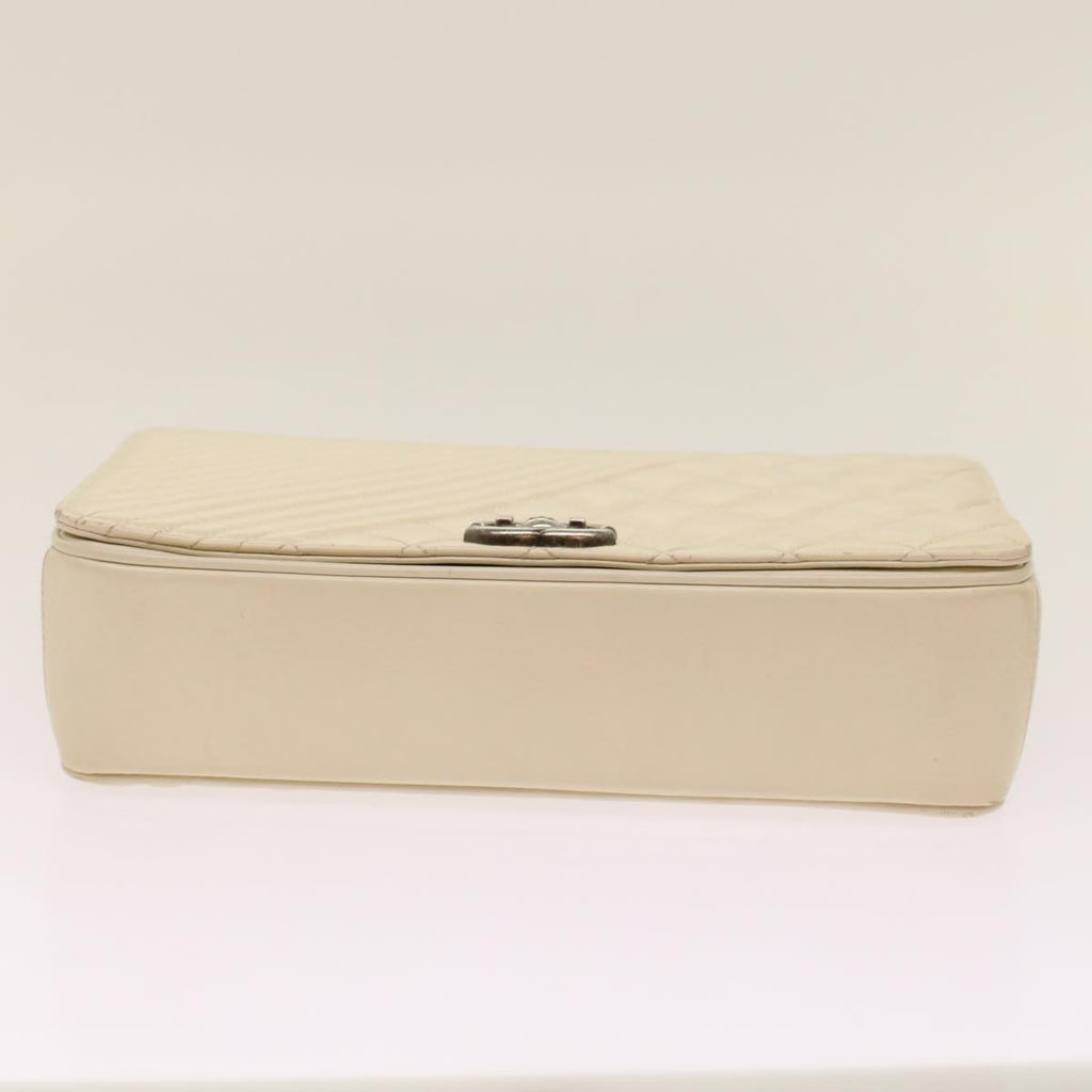 CHANEL Chevron x Matelasse Chain Shoulder Bag Lamb Skin White CC 48469A