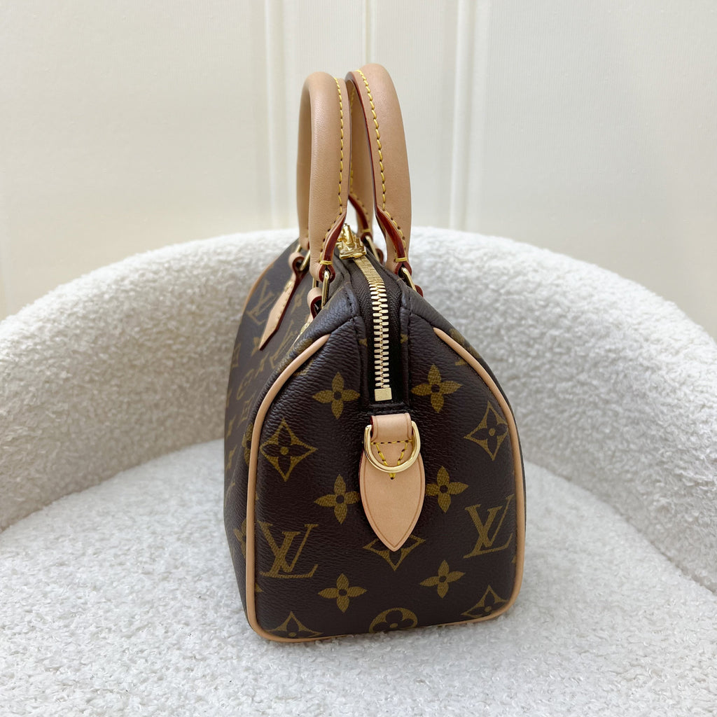 LV Speedy Bandouliere 20 in Monogram Canvas and Pink / Orange Patterned Strap