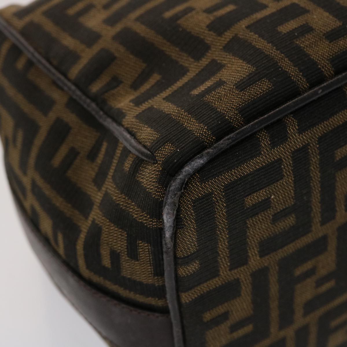 FENDI Zucca Canvas Pouch Leather Black Brown 2111 26348.098 48685