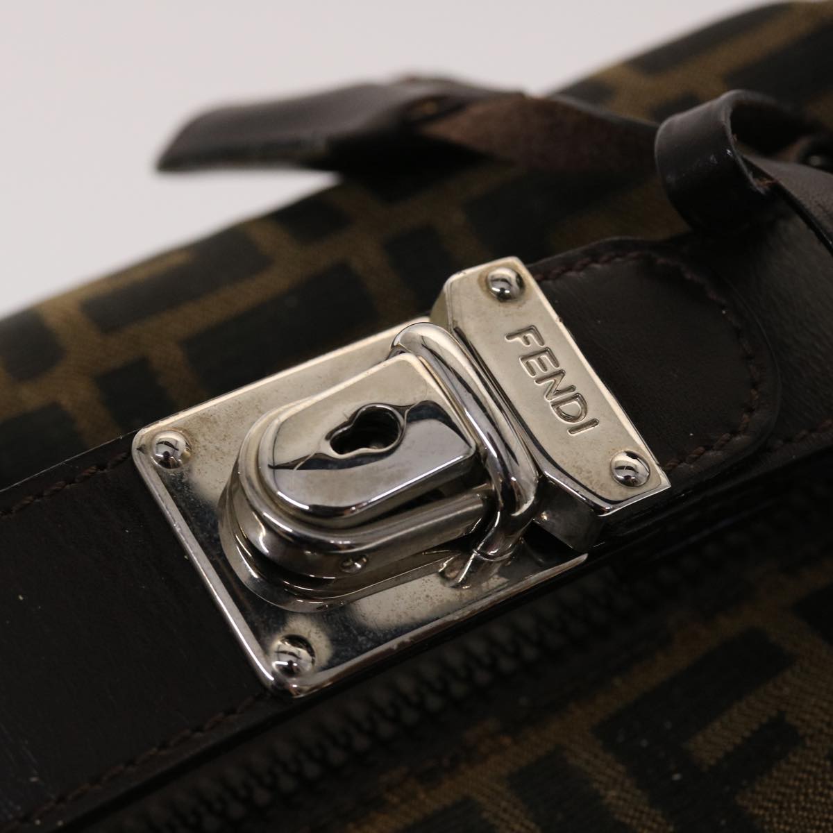 FENDI Zucca Canvas Pouch Leather Black Brown 2111 26348.098 48685