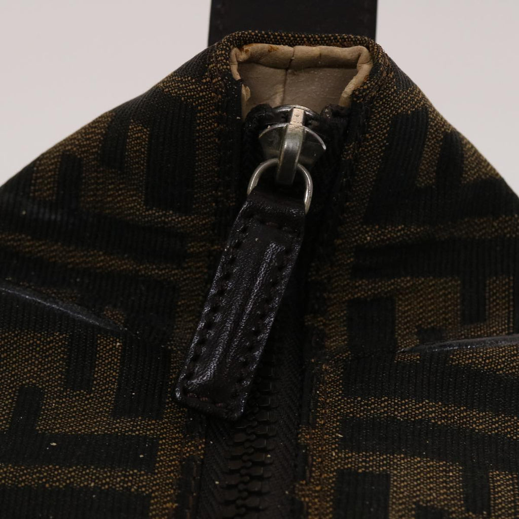 FENDI Zucca Canvas Pouch Leather Black Brown 2111 26348.098 48685