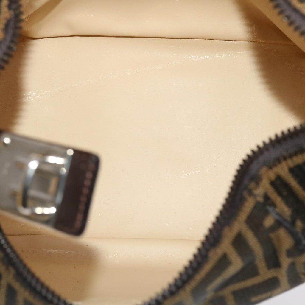 FENDI Zucca Canvas Pouch Leather Black Brown 2111 26348.098 48685