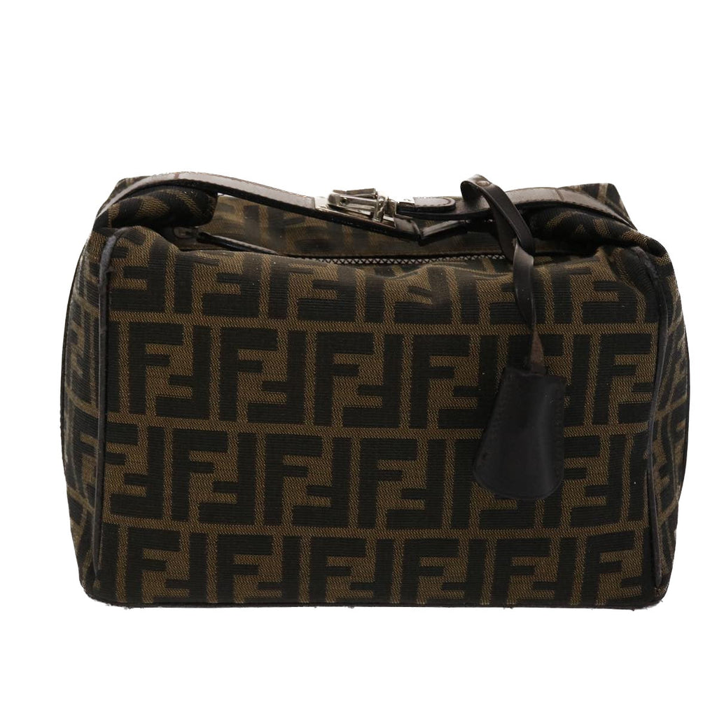 FENDI Zucca Canvas Pouch Leather Black Brown 2111 26348.098 48685