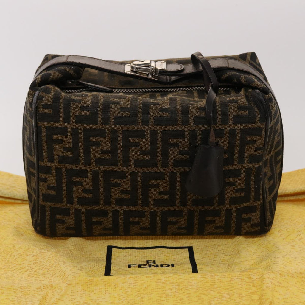 FENDI Zucca Canvas Pouch Leather Black Brown 2111 26348.098 48685