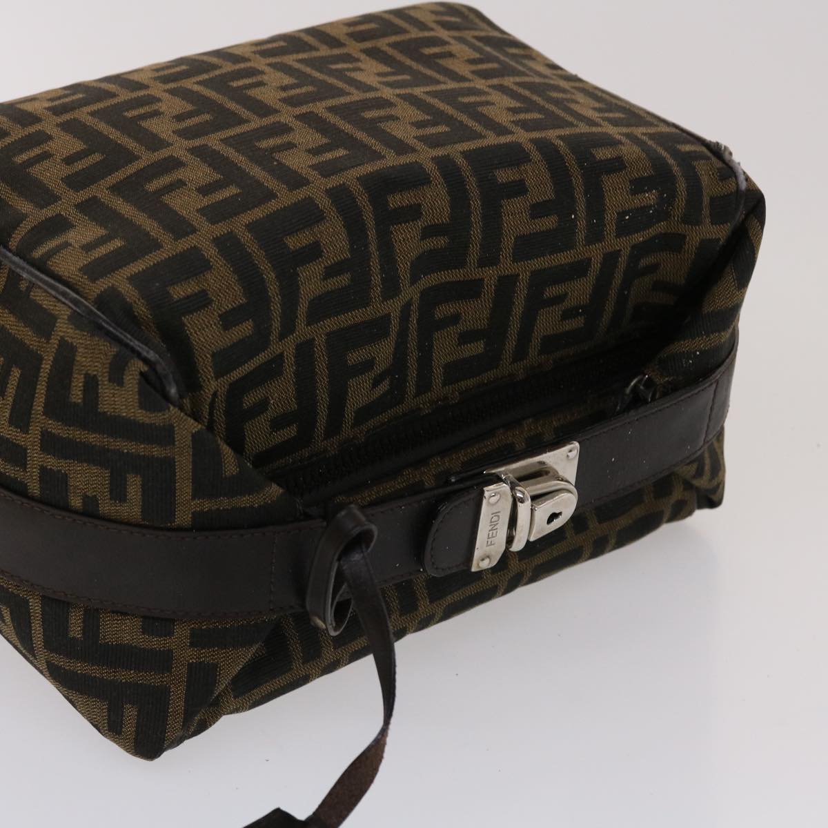 FENDI Zucca Canvas Pouch Leather Black Brown 2111 26348.098 48685