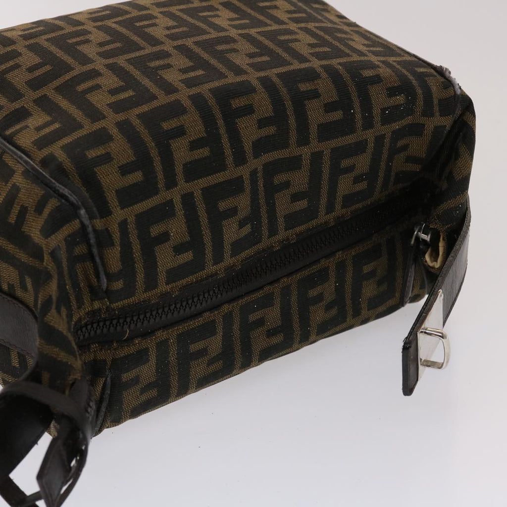 FENDI Zucca Canvas Pouch Leather Black Brown 2111 26348.098 48685