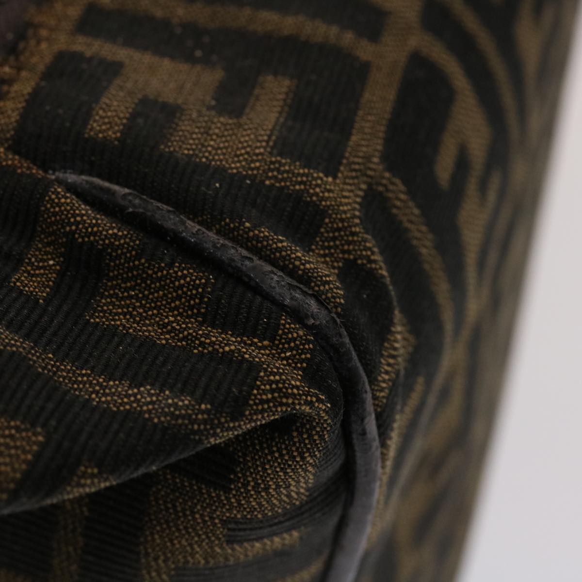 FENDI Zucca Canvas Pouch Leather Black Brown 2111 26348.098 48685