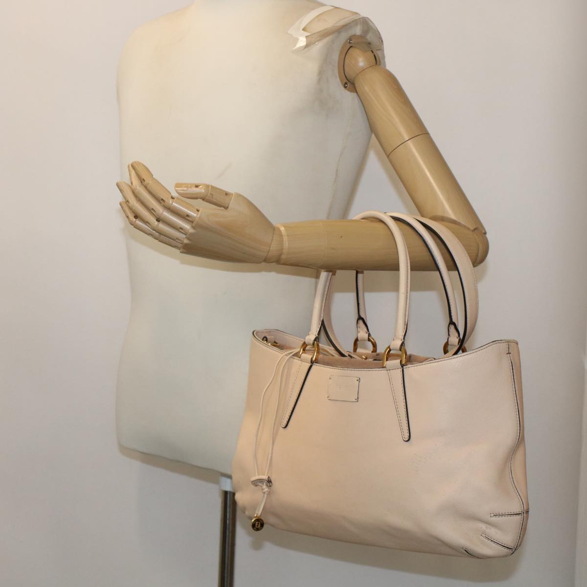 FENDI Hand Bag Suede Leather 2way Beige 48745