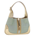 GUCCI Jackie Sherry Line Shoulder Bag Nylon Leather Light Blue Beige 48751