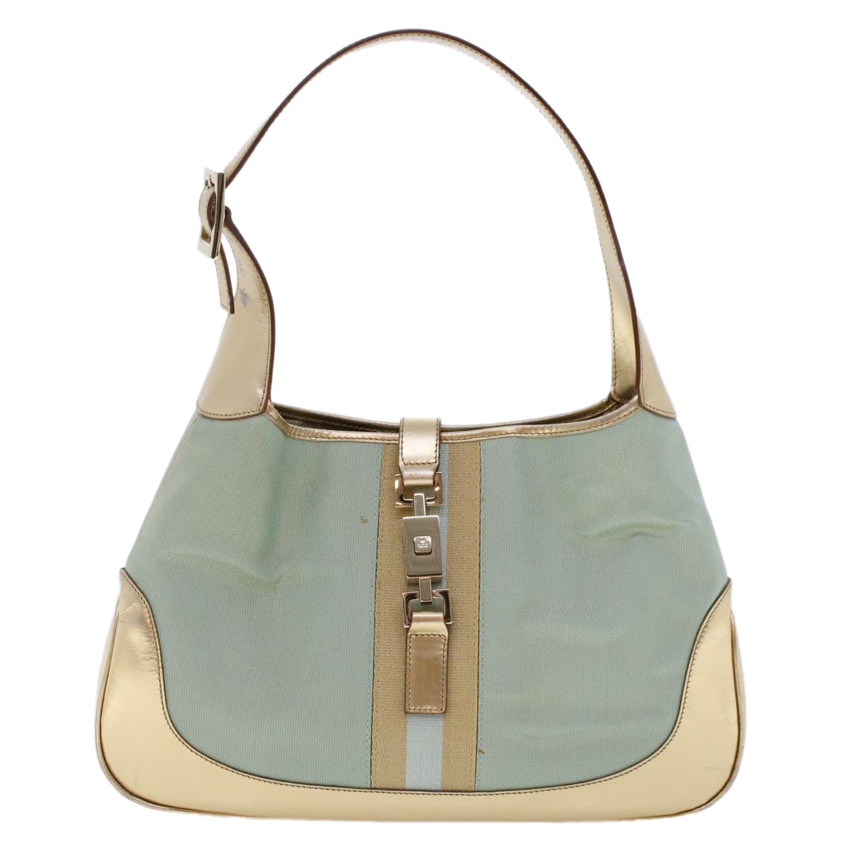 GUCCI Jackie Sherry Line Shoulder Bag Nylon Leather Light Blue Beige 48751