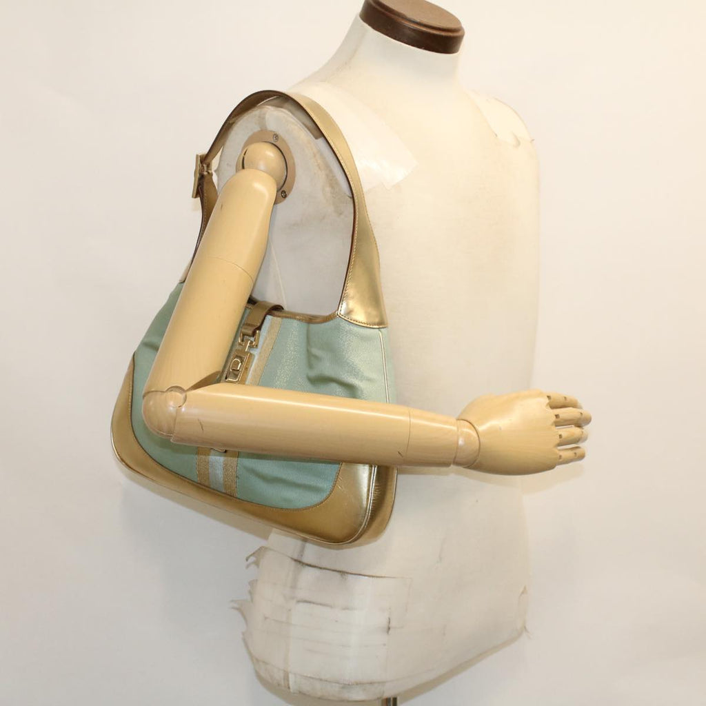 GUCCI Jackie Sherry Line Shoulder Bag Nylon Leather Light Blue Beige 48751